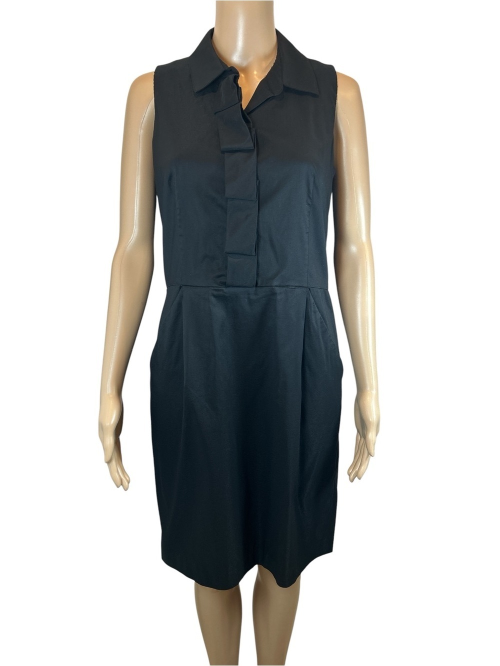 Ann Taylor Cotton Blend Sleeveless Black Collared Shift Dress size 8P